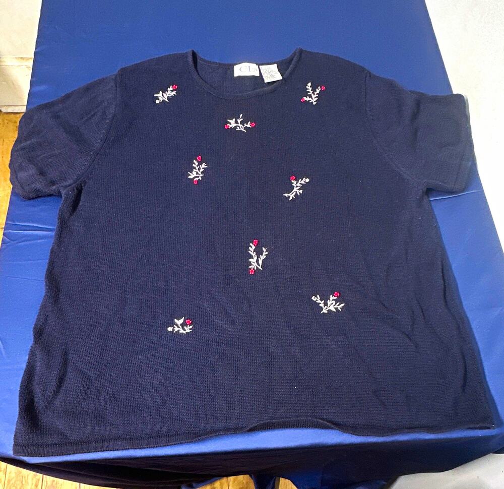 VTG Cricket Lane Womens 2X Navy Crew Neck Short Sleeve Pullover Knit Sweater